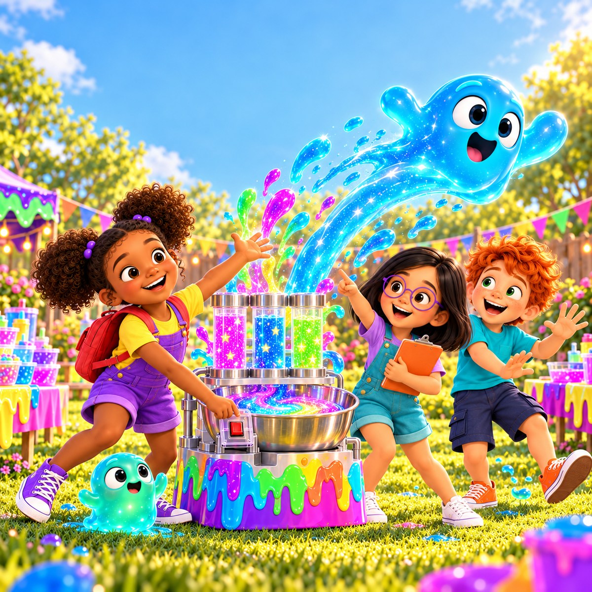 The Slime Squad at a colorful outdoor slime party